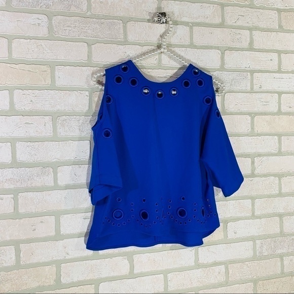Karen Millen Blue Cut Out Shoulder Top - Picture 3 of 8